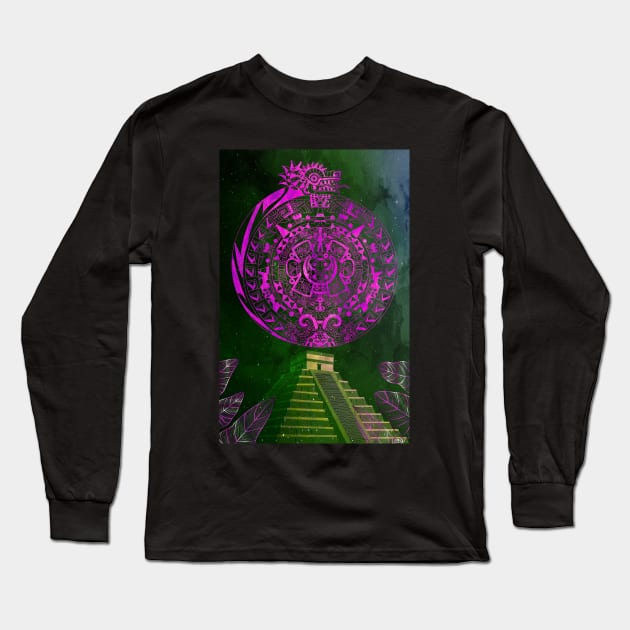 the sun and the space in aztec galaxy pyramid ecopop Long Sleeve T-Shirt by jorge_lebeau